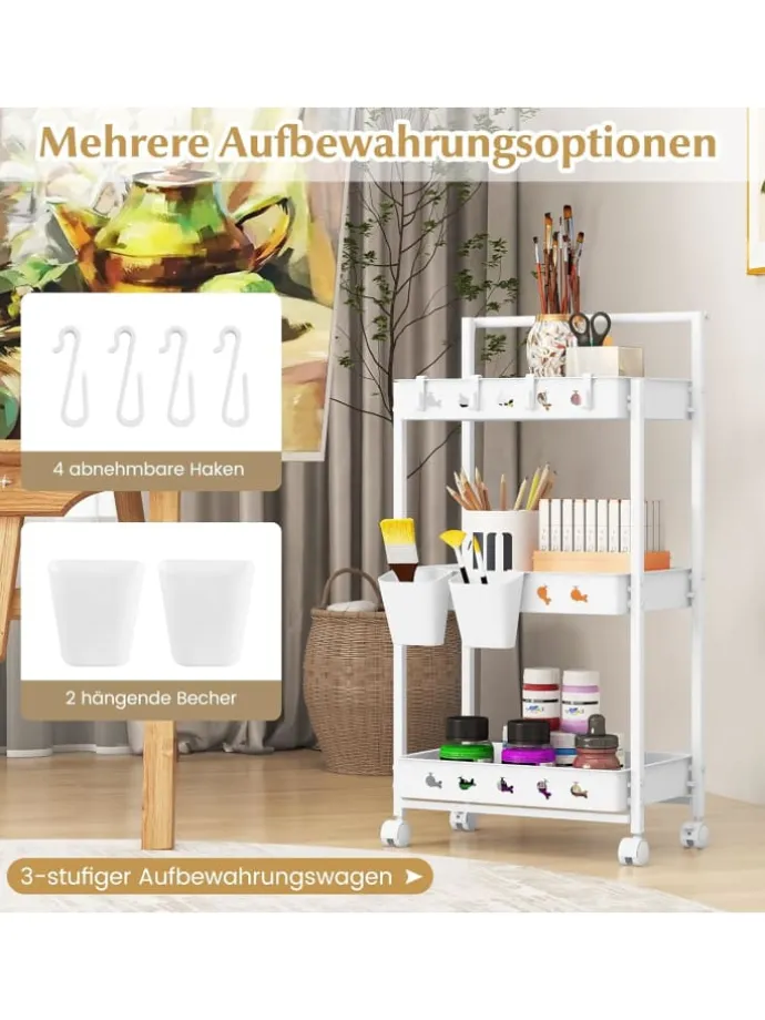 3 Ebenen Rollwagen in Weiß