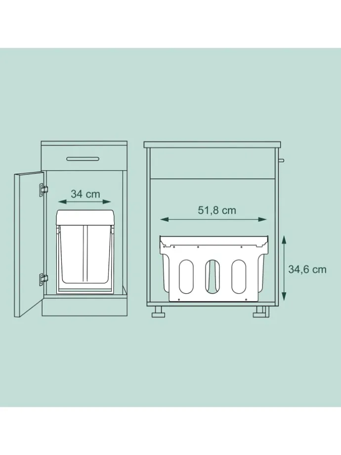 Einbaumülleimer in Schwarz - 1x 15 l + 2x 8 l