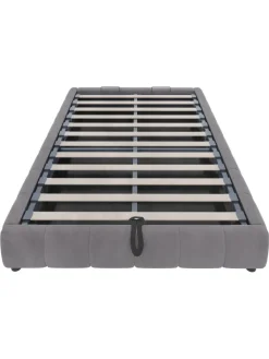 Einzelbett 140 x 200 cm Schwebebettrahmen mit Stauraum und LED-Lichtleiste, Grau