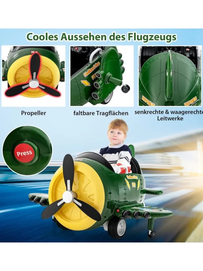 Elektroflugzeug Aufsitz ab 3 Jahren in Grün