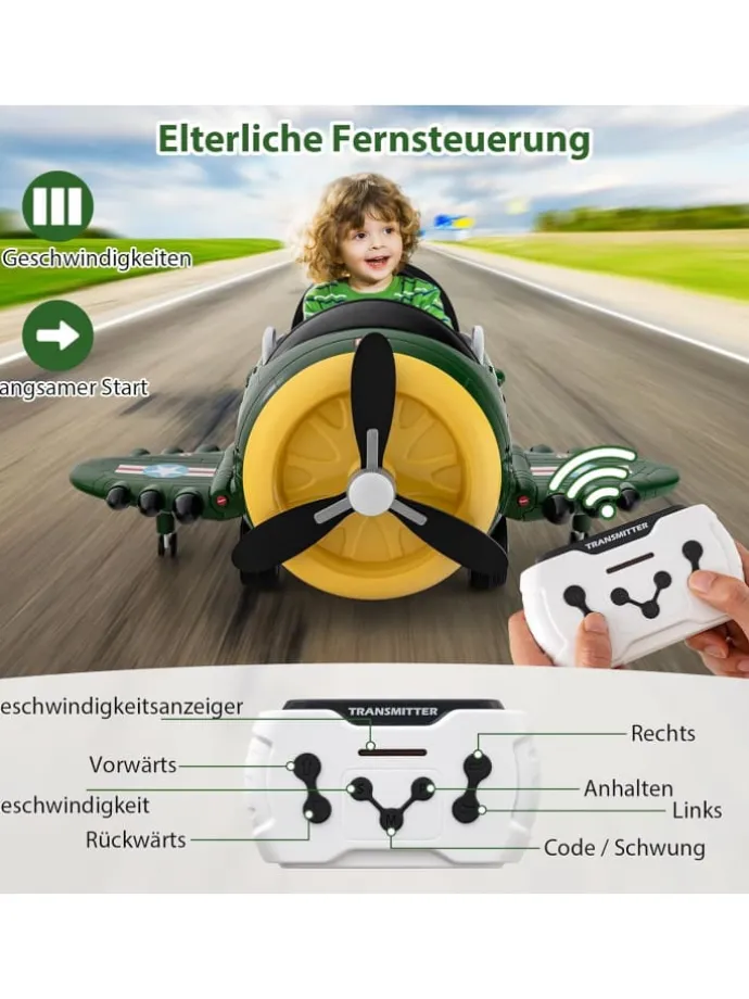 Elektroflugzeug Aufsitz ab 3 Jahren in Grün