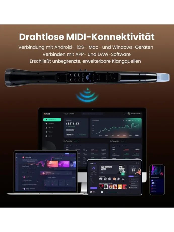 Elektronisch Blasinstrument MIDI 100 Klänge in Schwarz
