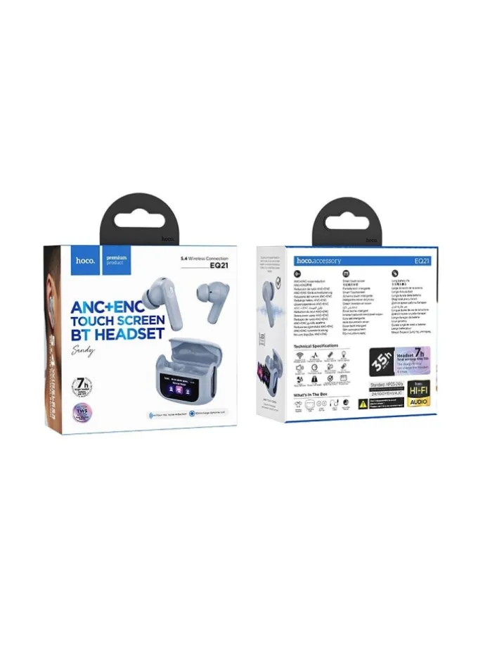 EQ21 TWS Kopfhörer ANC+ENC Touchscreen Case Blau