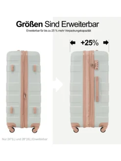 3er Koffer Set Hartschalenkoffer 78 cm mit 4 Rollen und TSA, Grün
