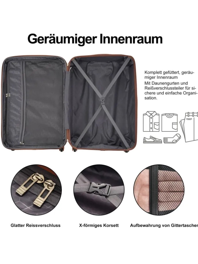 3er Koffer Set Hartschalenkoffer 78 cm mit 4 Rollen und TSA, Grün