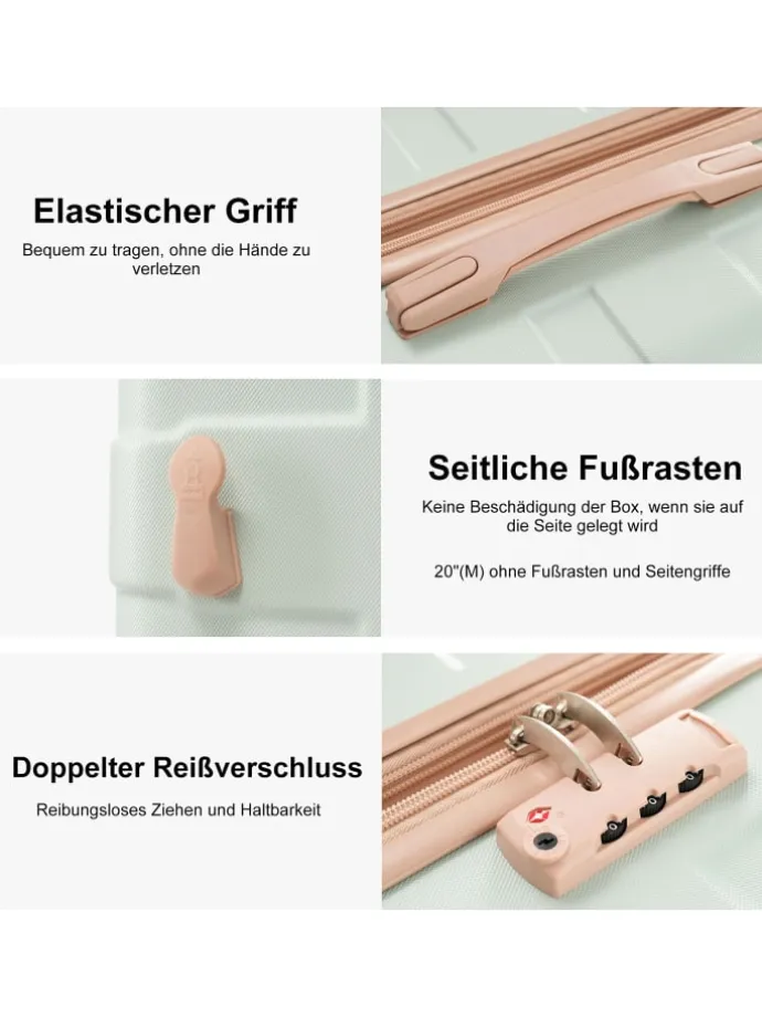 3er Koffer Set Hartschalenkoffer 78 cm mit 4 Rollen und TSA, Grün