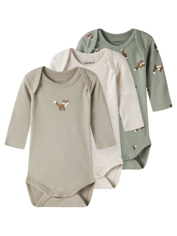3er Pack Langarmbodys NBMBODY 3P LS FOX in shadow