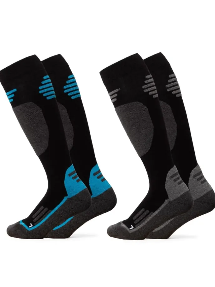 2er Pack Merino Skisocken Toni in Grau-Pink