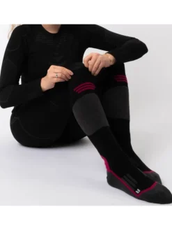 2er Pack Merino Skisocken Toni in Grau-Pink
