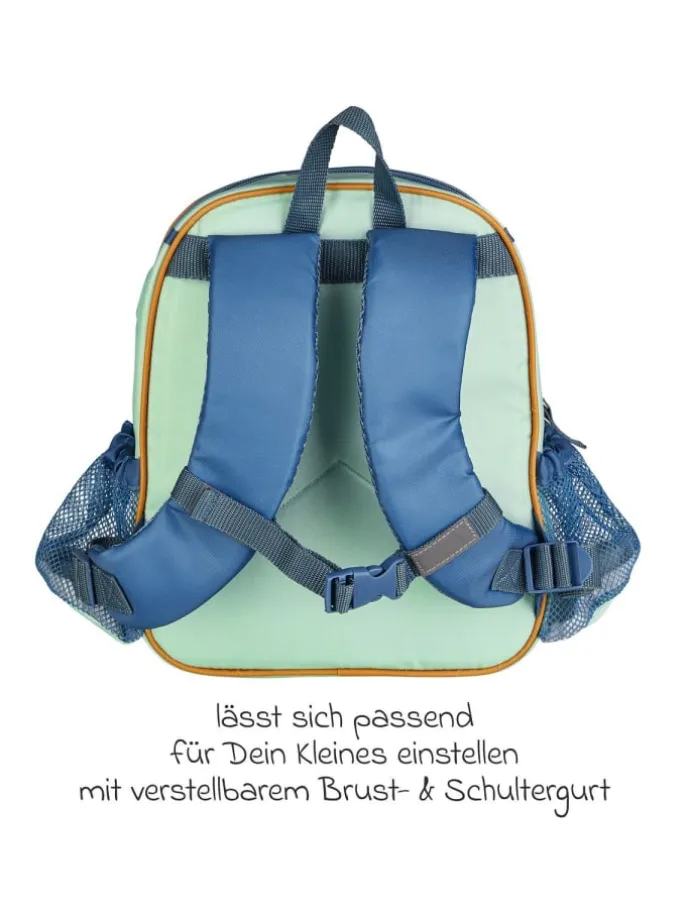 3er Set Rucksack, Brotdose & Trinkflasch in blau,gruen,motiv