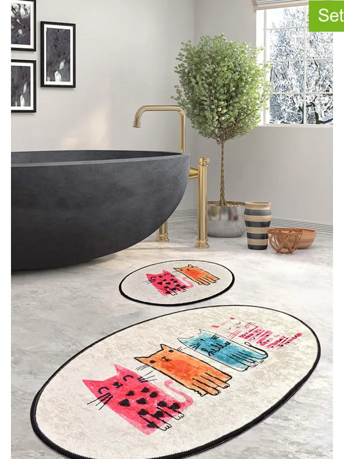 2er-Set: Badvorleger in Beige/ Bunt