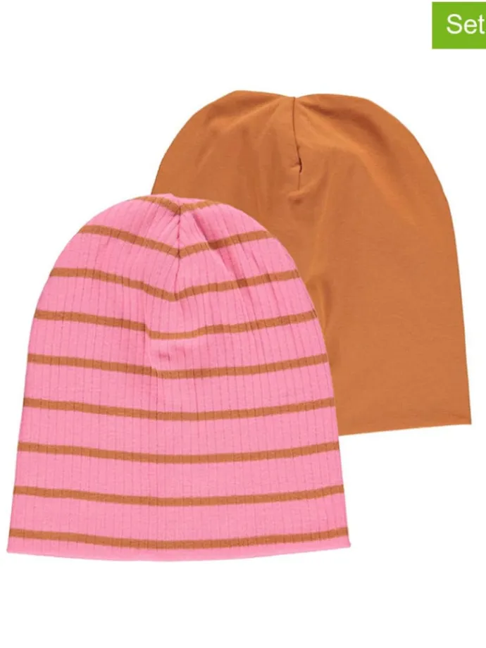 2er-Set: Beanies in Pink/ Hellbraun