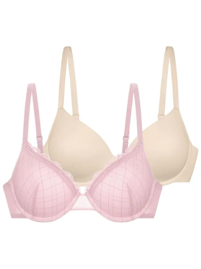 2er-Set: Bügel-BHs in Beige/ Rosa