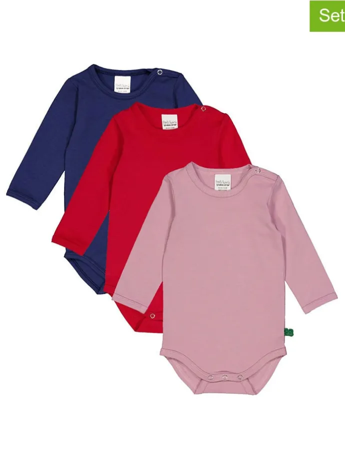 3er-Set: Bodys "Alfa" in Rosa/ Rot/ Dunkelblau