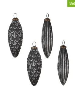 4er-Set: Christbaumkugeln in Grau/ Silber - (H)15 x  Ø 8 cm