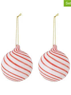 2er-Set: Christbaumkugeln ''Zwirl'' in Weiß/ Rot - Ø 8 cm