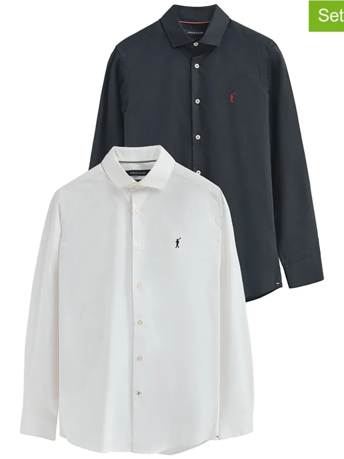 2er-Set: Hemden - Slim fit - in Weiß/ Dunkelblau