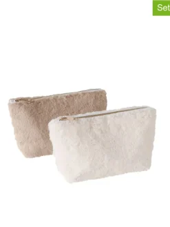 2er-Set: Kulturbeutel "Furry" in Creme/ Beige - (L)26,7 x (B)16,4 cm