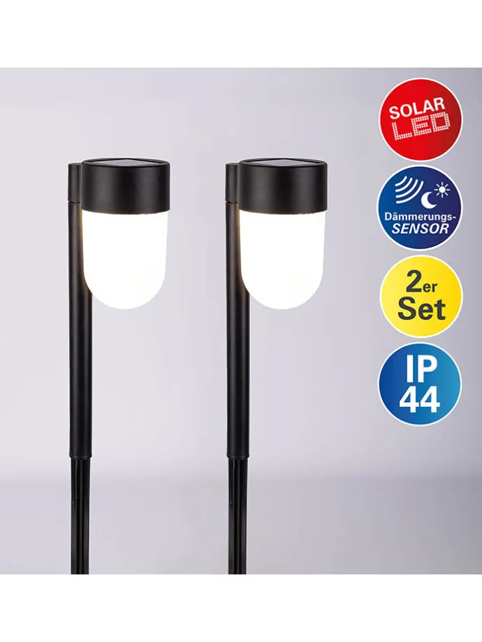 2er-Set: LED-Solarerdspieß "Sina" in Schwarz - (H)47,2 x Ø 8 cm
