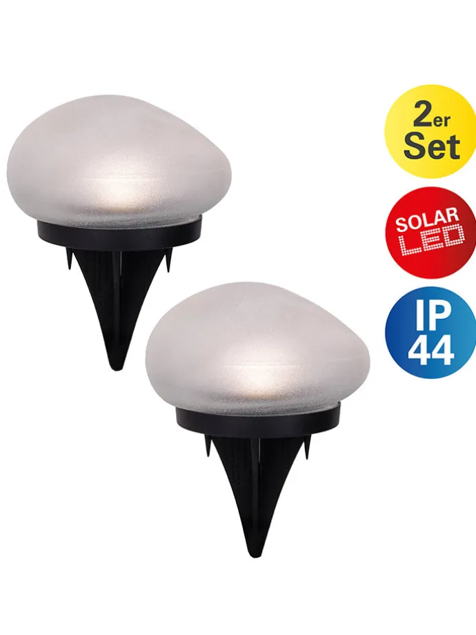 2er-Set: LED-Solar-Gartenspieße "Guri" in Weiß - (B)12 x (H)8,5 x (T)12 cm