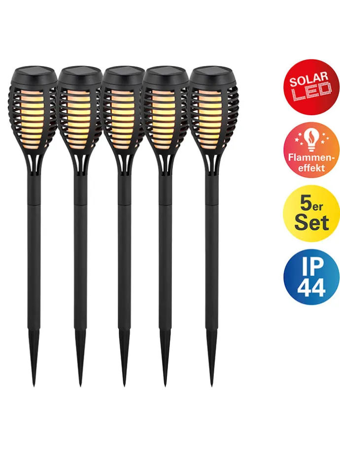 5er-Set: LED-Solar-Gartenstecker "Fanilo" in Schwarz - (H)45 x Ø 6 cm