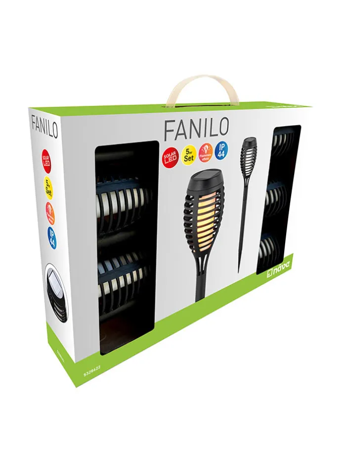 5er-Set: LED-Solar-Gartenstecker "Fanilo" in Schwarz - (H)45 x Ø 6 cm