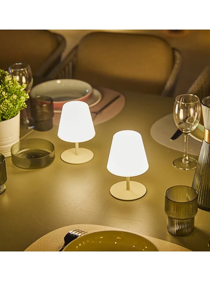 2er-Set: LED-Tischleuchten "Twins" in Weiß/ Beige - Ø 11 x (H)16 cm