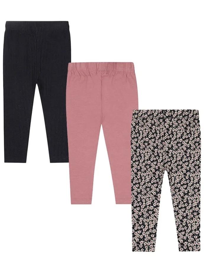 3er-Set: Leggings in Schwarz/ Rosa