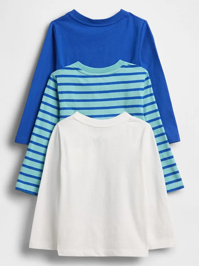3er-Set: Longsleeves in Blau/ Hellblau/ Weiß