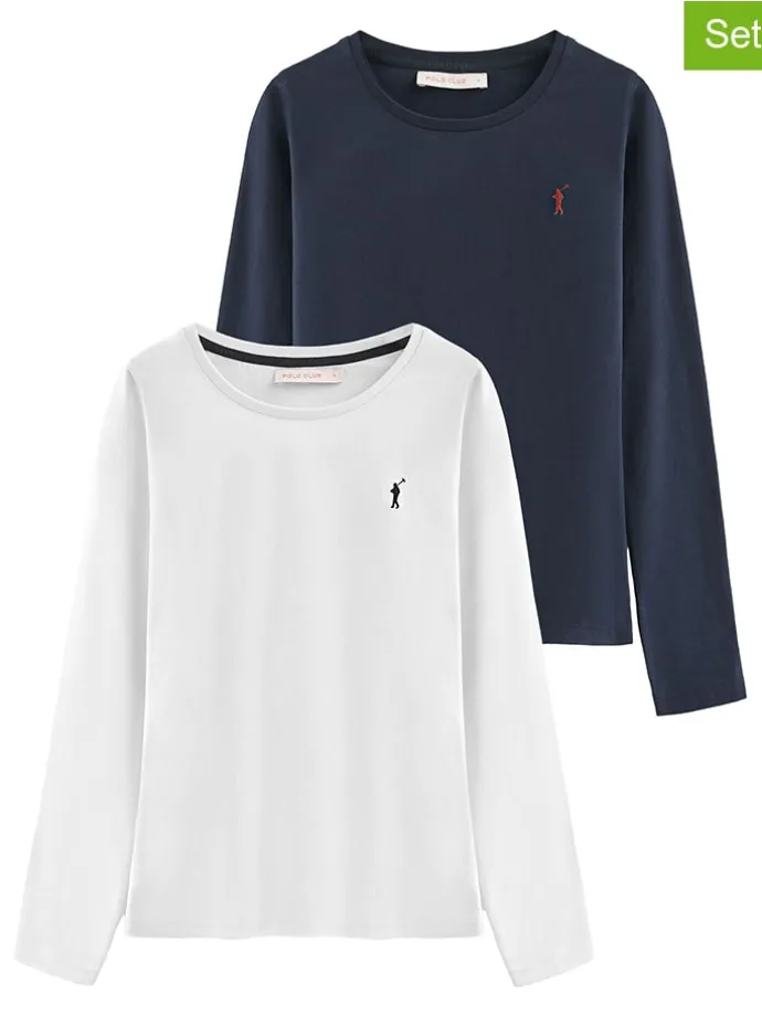 2er-Set: Longsleeves in Dunkelblau/ Weiß