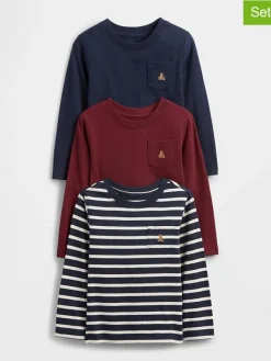 3er-Set: Longsleeves in Dunkelblau/ Rot