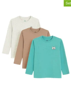 3er-Set: Longsleeves in Türkis/ Creme/ Hellbraun