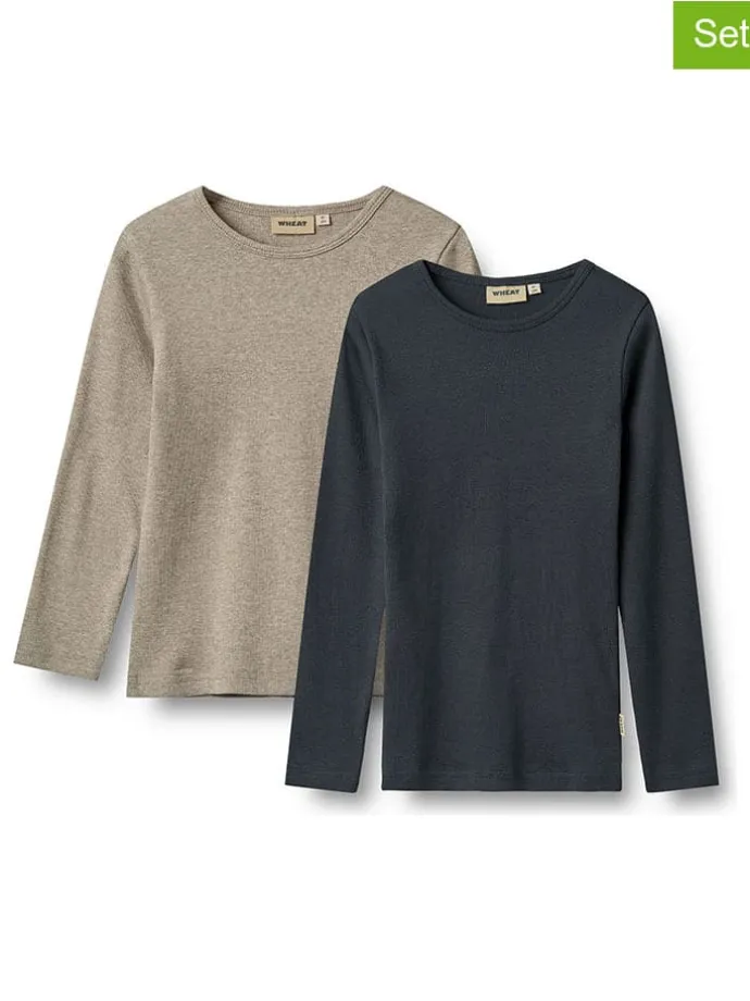 2er-Set: Longsleeves "Stig" in Hellbraun/ Dunkelblau