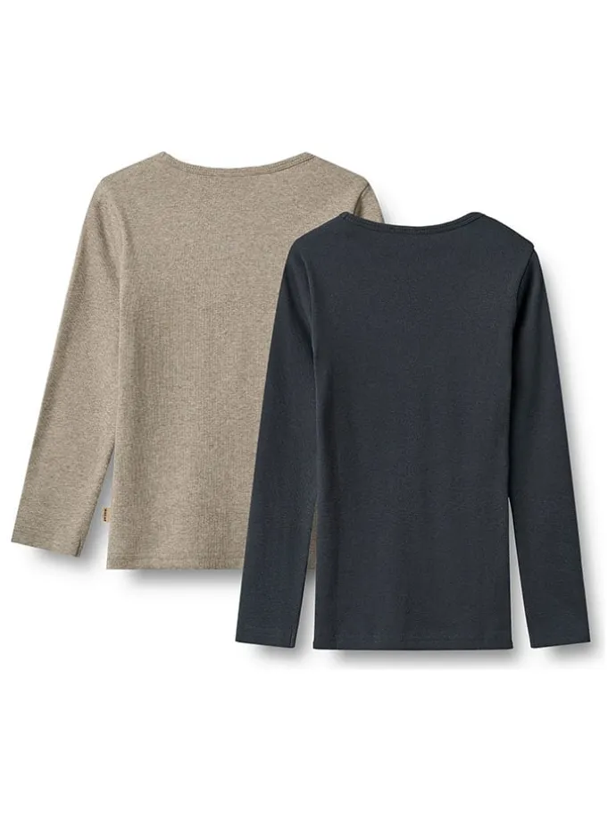 2er-Set: Longsleeves "Stig" in Hellbraun/ Dunkelblau