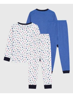 2er-Set: Pyjamas in Weiß/ Blau