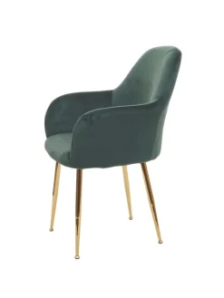 2er-Set Retro Esszimmerstuhl F18, Samt grün, goldene Beine