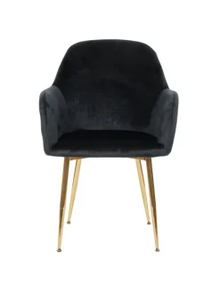 6er-Set Retro Esszimmerstuhl F18, Samt schwarz, goldene Beine