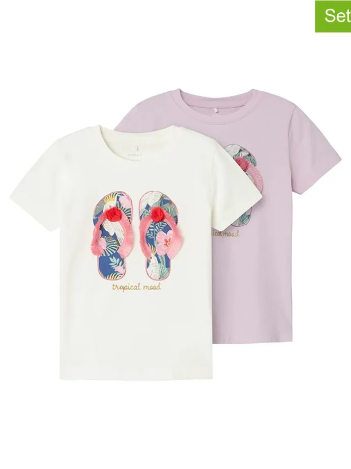 2er-Set: Shirts in Rosa/ Creme