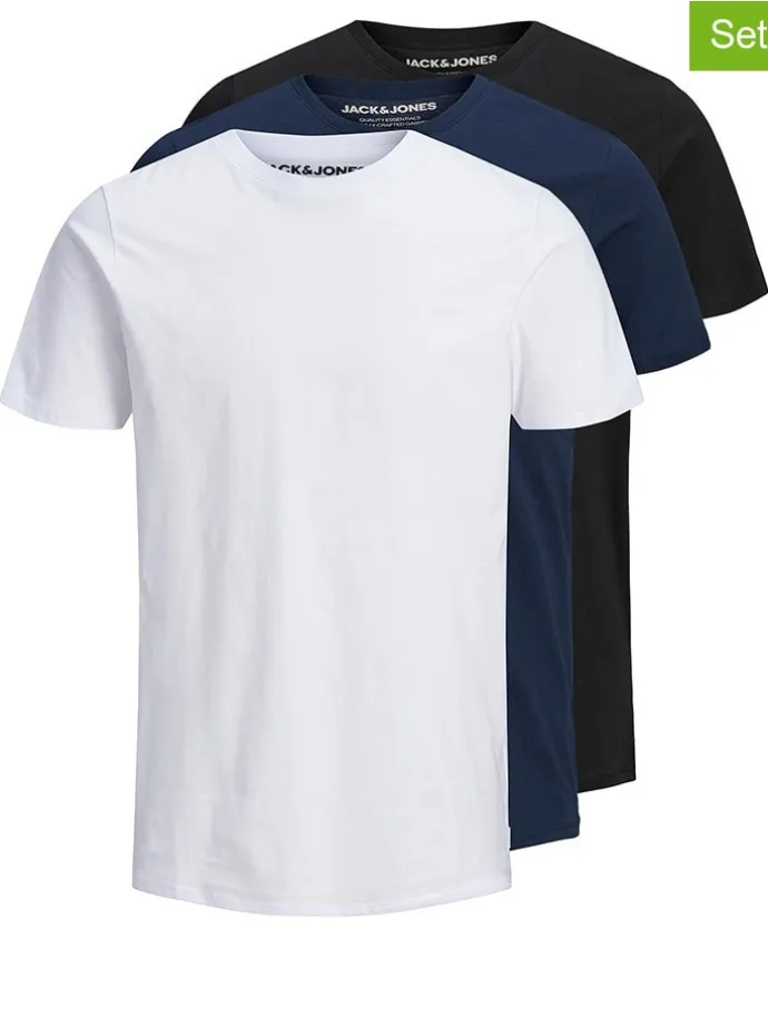 3er-Set: Shirts in Weiß/ Schwarz/ Dunkelblau