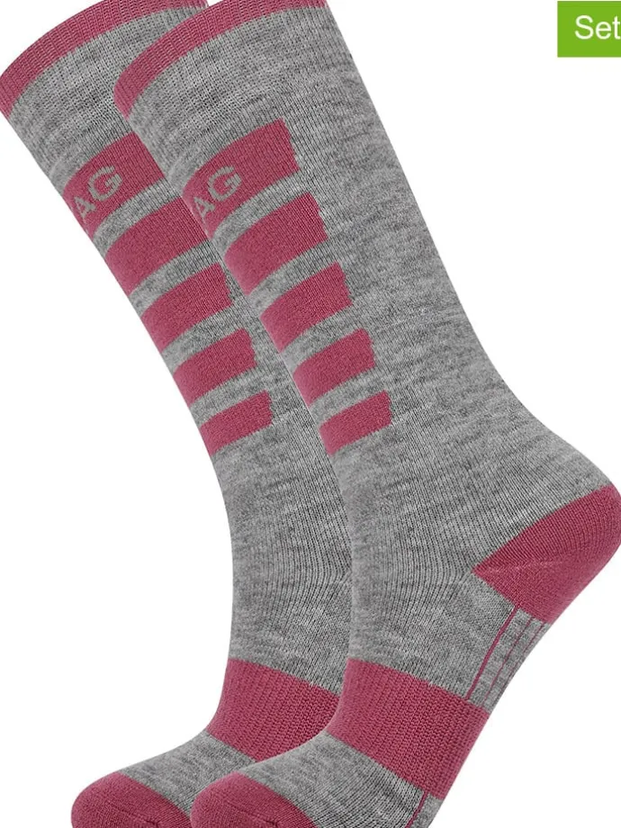 2er-Set: Ski-/ Snowboardsocken "Znow" in Grau/ Lila