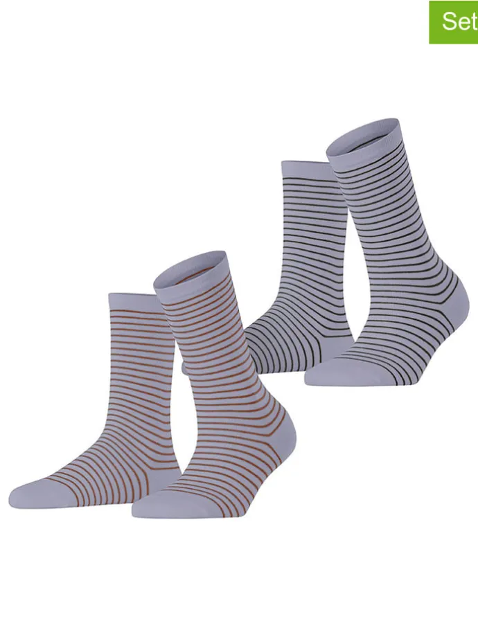 2er-Set: Socken ''Fine Line'' in Hellblau/ Hellbraun/ Anthrazit