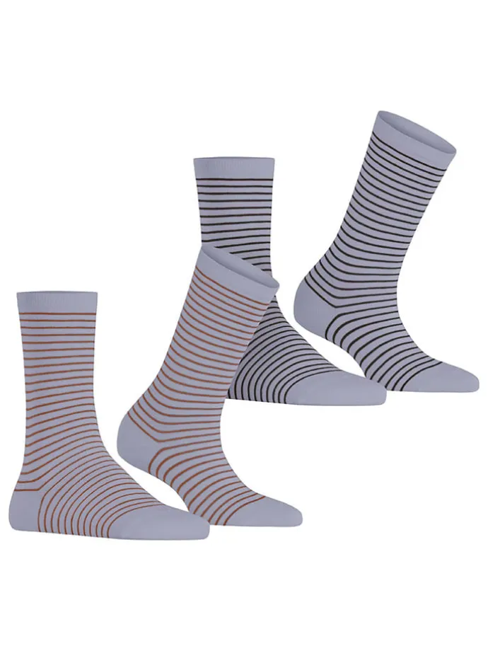 2er-Set: Socken ''Fine Line'' in Hellblau/ Hellbraun/ Anthrazit