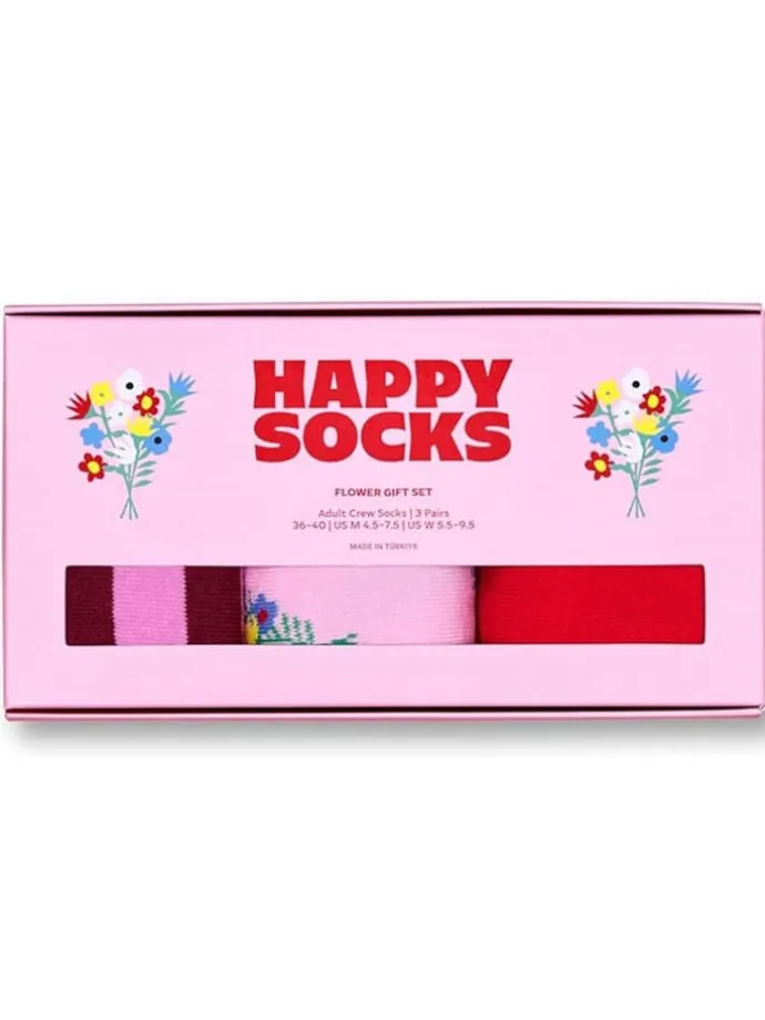 3er-Set: Socken "Flower" in Rosa/ Rot