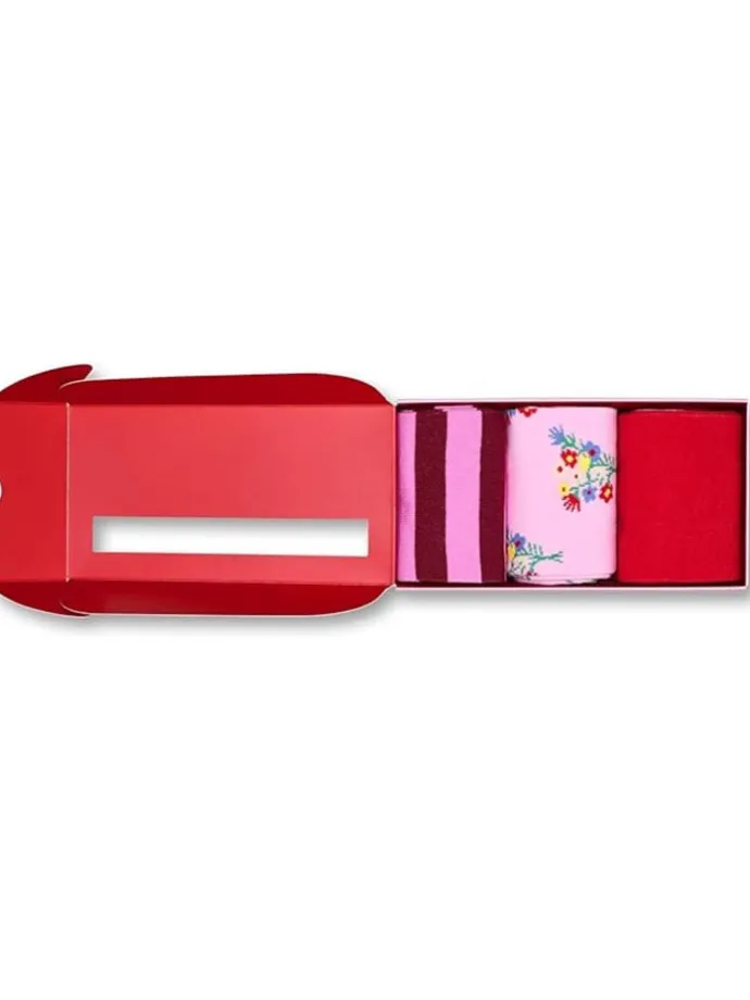 3er-Set: Socken "Flower" in Rosa/ Rot