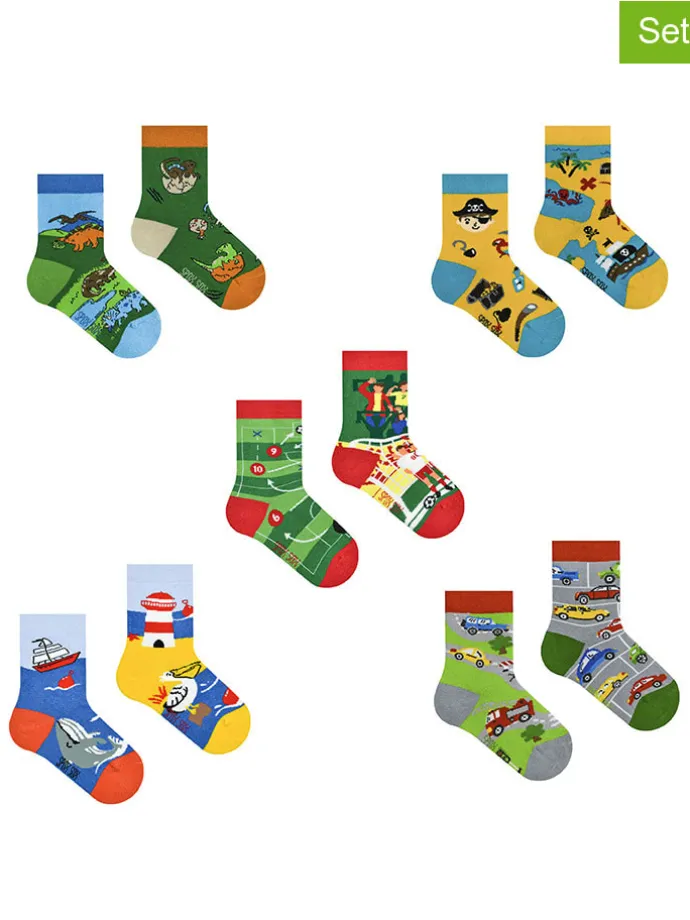 5er-Set: Socken in Blau/ Gelb/ Rot