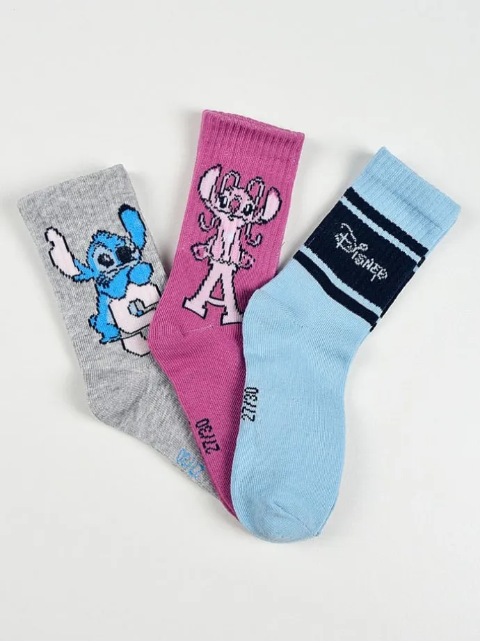 3er-Set: Socken "Lilo & Stitch" in Grau/ Lila/ Hellblau