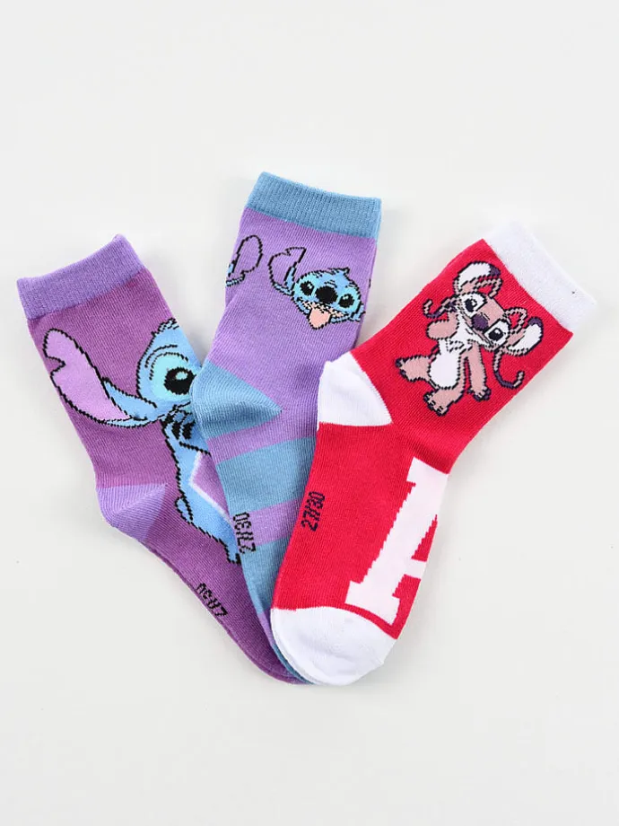 3er-Set: Socken "Lilo & Stitch" in Rot/ Lila/ Blau
