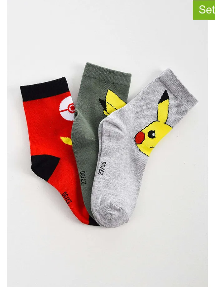 3er-Set: Socken "Pokémon" in Rot/ Grau