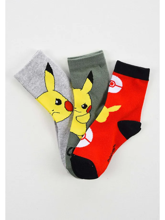 3er-Set: Socken "Pokémon" in Rot/ Grau