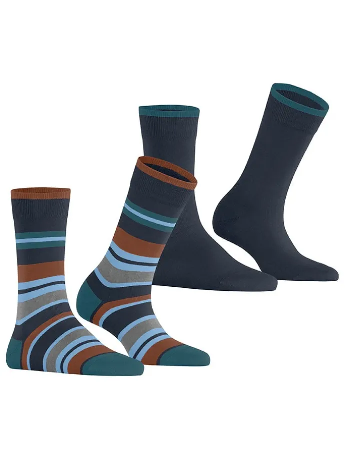 2er-Set: Socken ''Retro Stripe'' in Dunkelblau/ Hellblau/ Braun